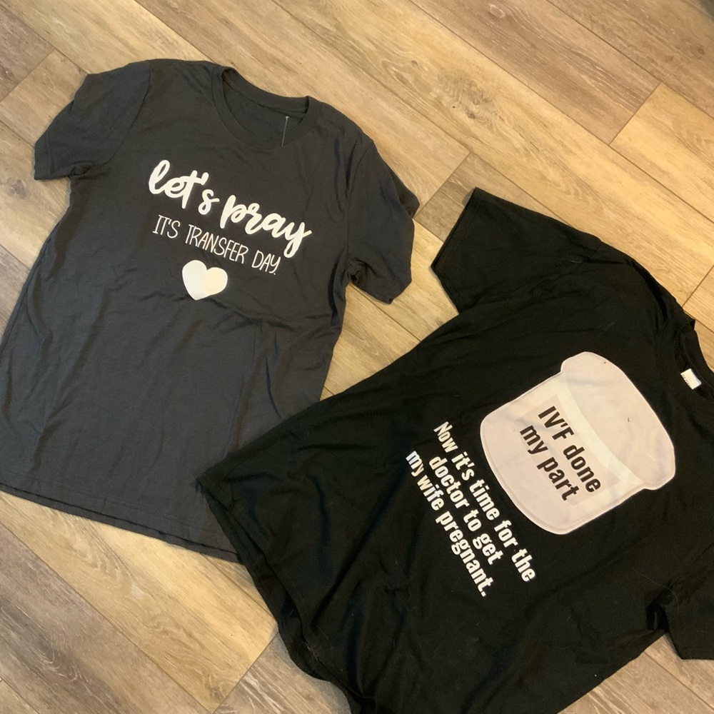 Set of His and Hers IVF Transfer Day Shirts.